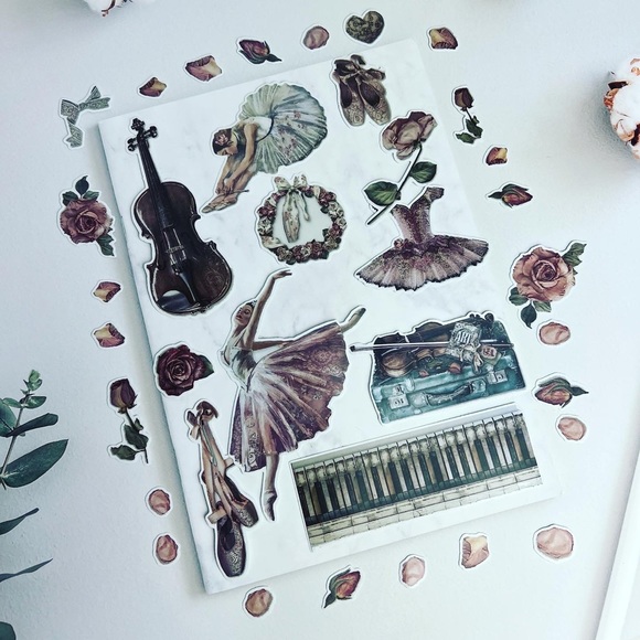 Elegant Ballet Dancer, Recital Outfits, Violin, Piano & Flowers, 34 Stickers - Picture 7 of 15